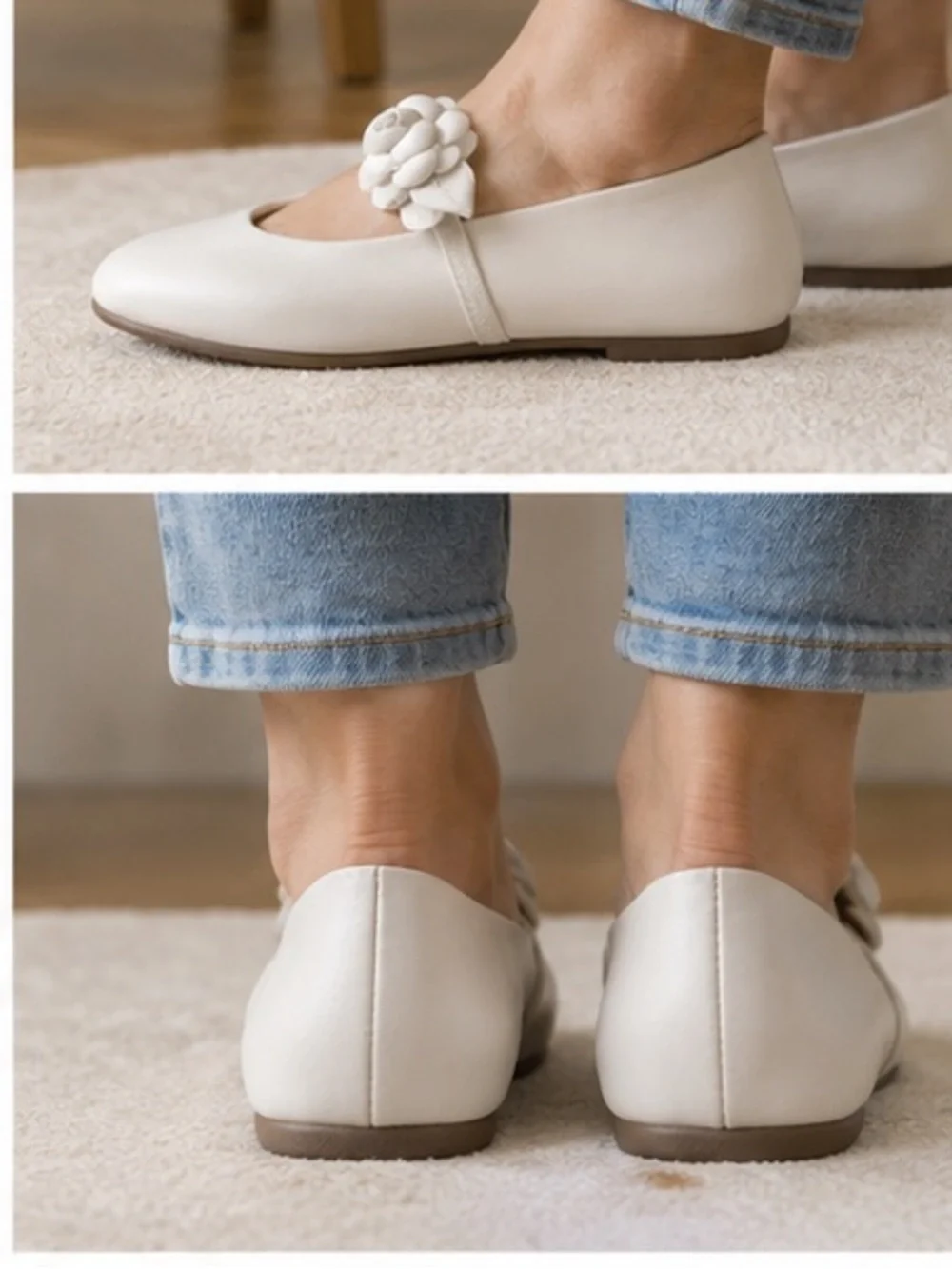 White Mountain Cream Braided Flower Mary Jane Flats